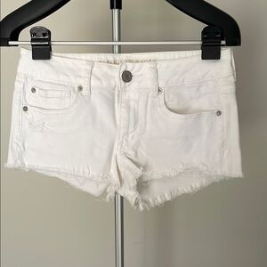American Eagle White Jean Shorts Distressed Frayed